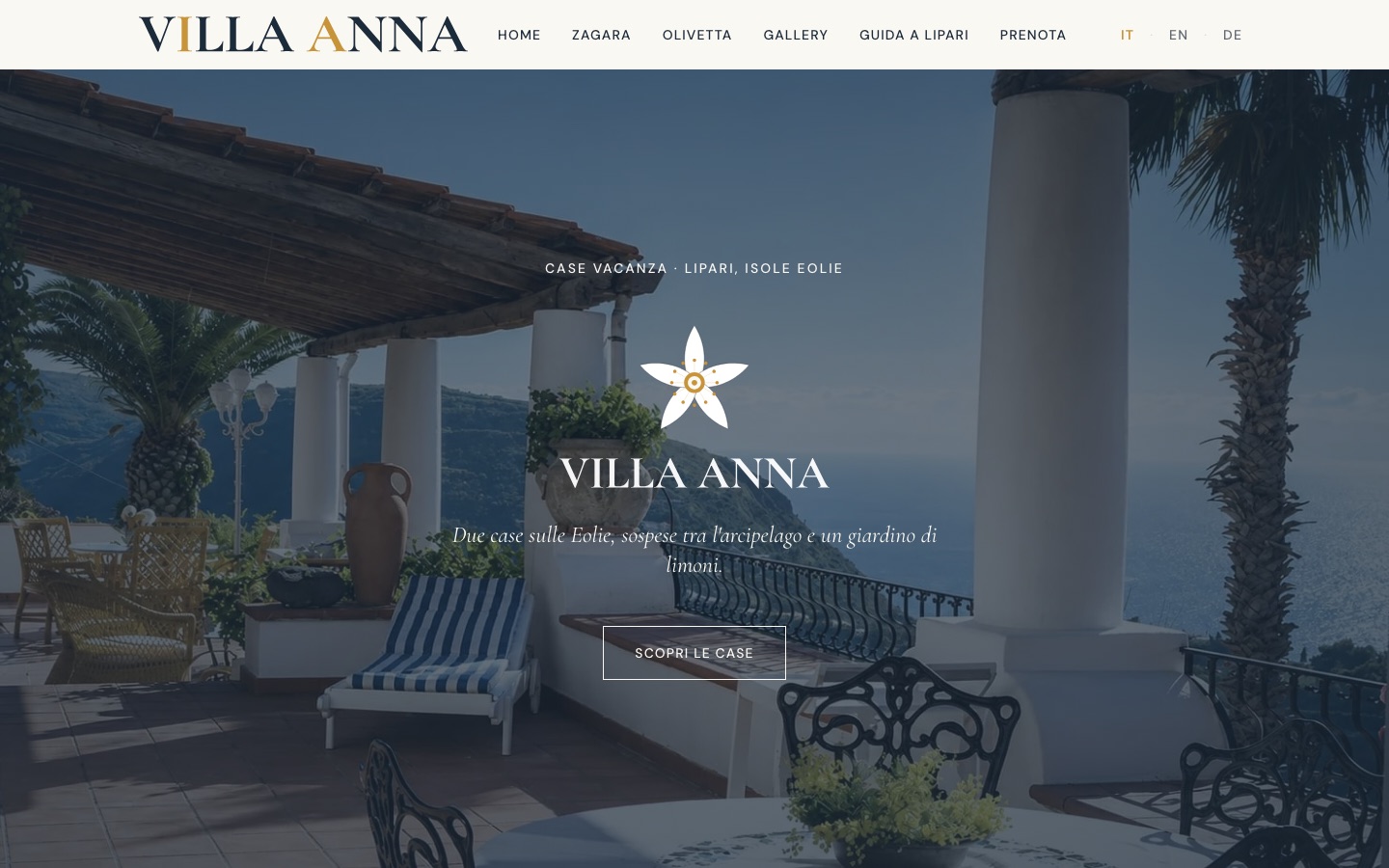 La home di villaannaeolie.it su desktop